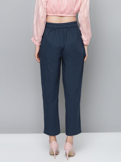 Women's Navy Big Pockets Twill Pants