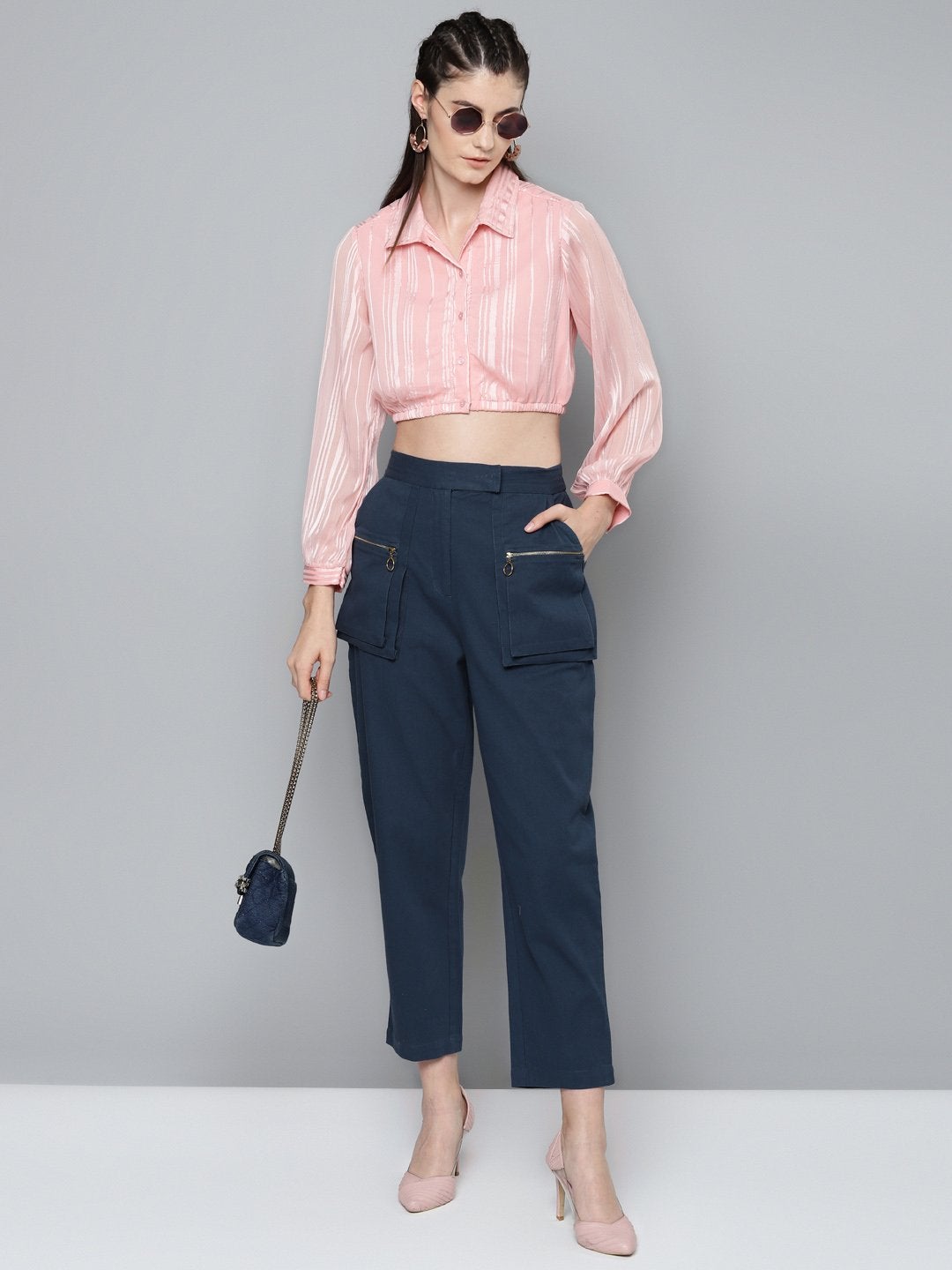 Women's Navy Big Pockets Twill Pants