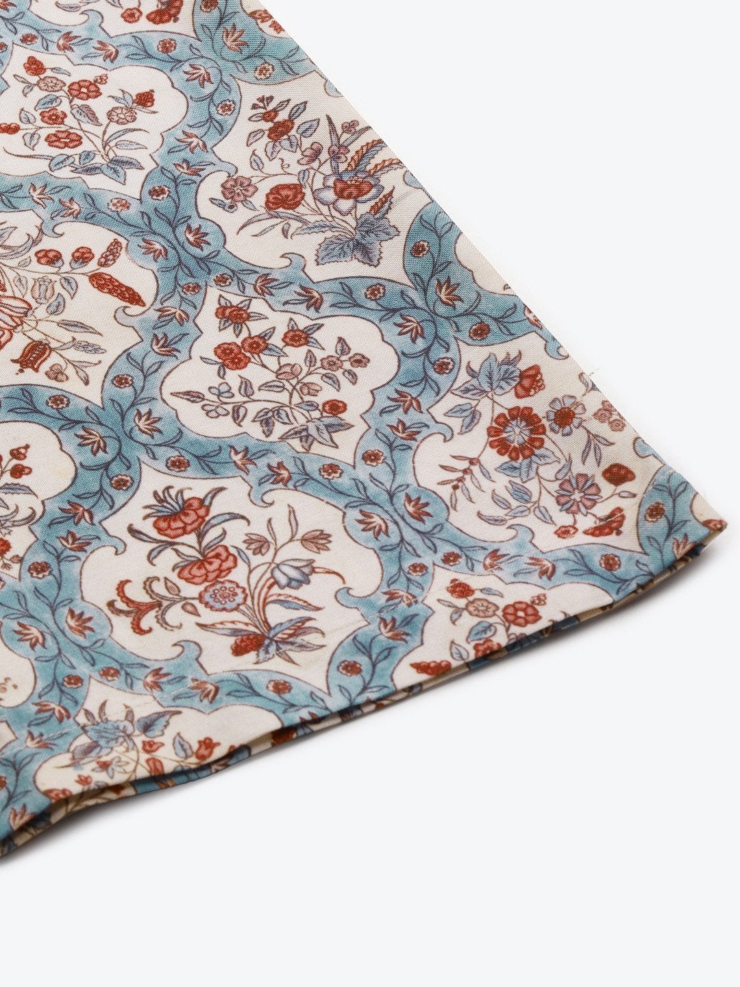 Women's Blue & Beige Floral Drawstring Wide Leg Pants