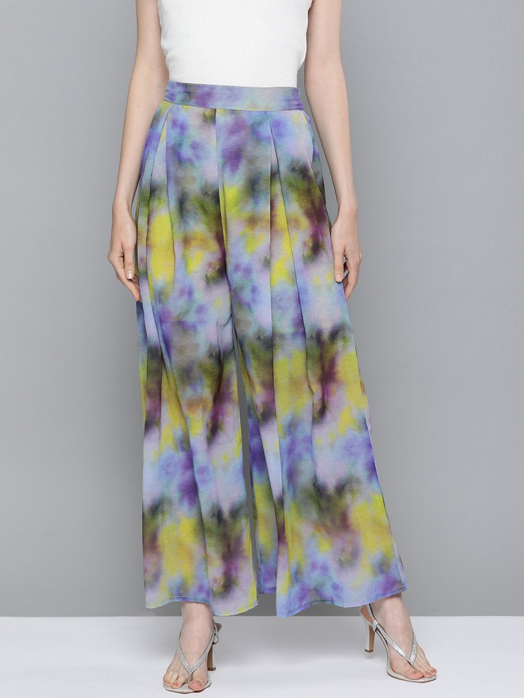 Women's Yellow & Purple Tie-Dye Print Palazzo Pants