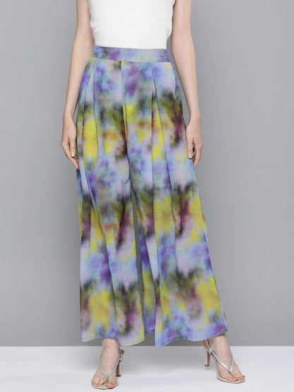 Women's Yellow & Purple Tie-Dye Print Palazzo Pants