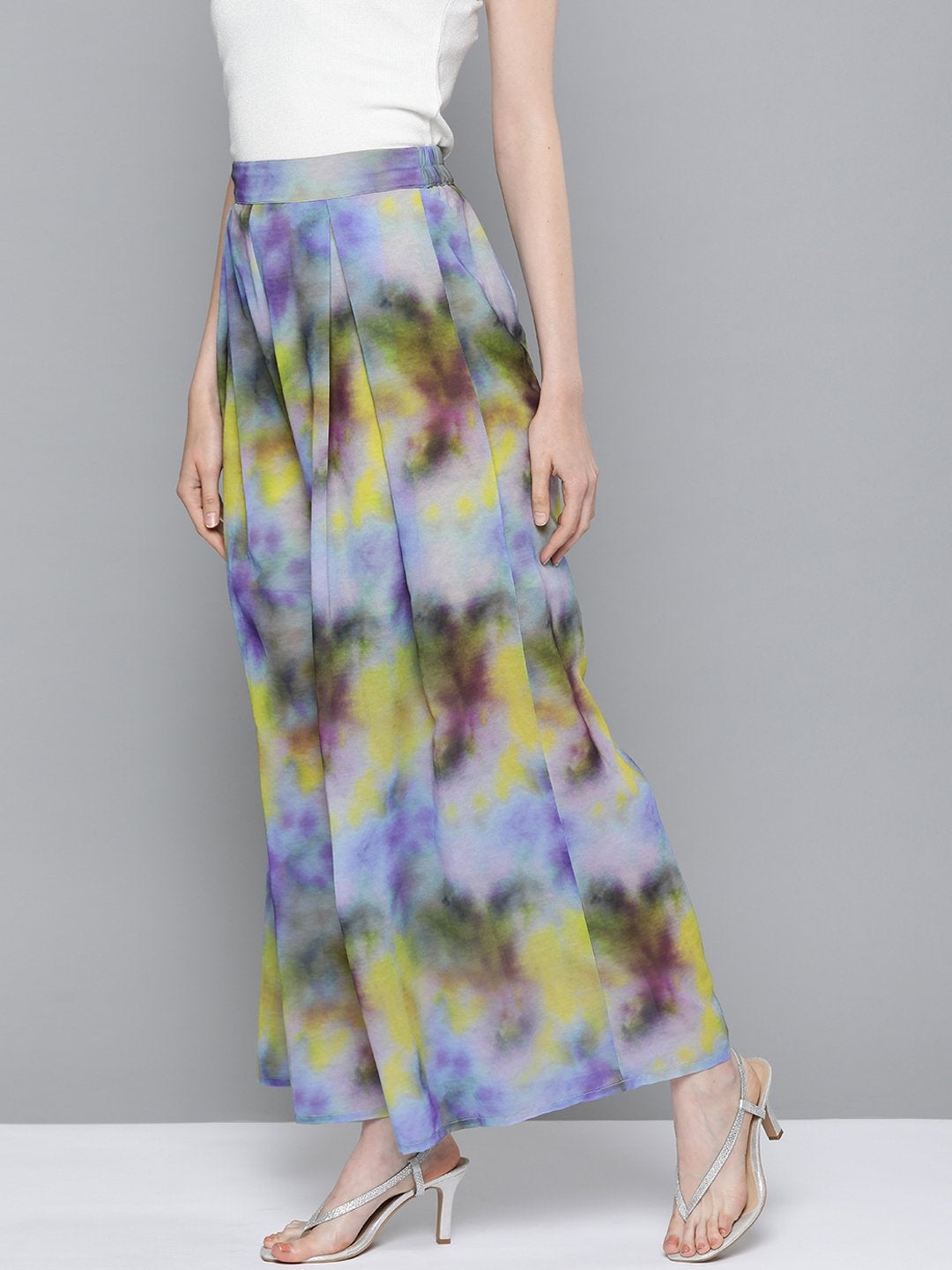 Women's Yellow & Purple Tie-Dye Print Palazzo Pants