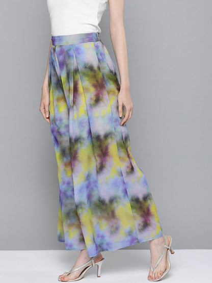 Women's Yellow & Purple Tie-Dye Print Palazzo Pants