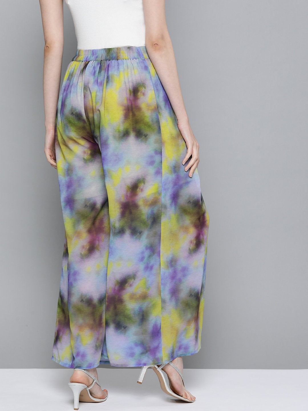Women's Yellow & Purple Tie-Dye Print Palazzo Pants