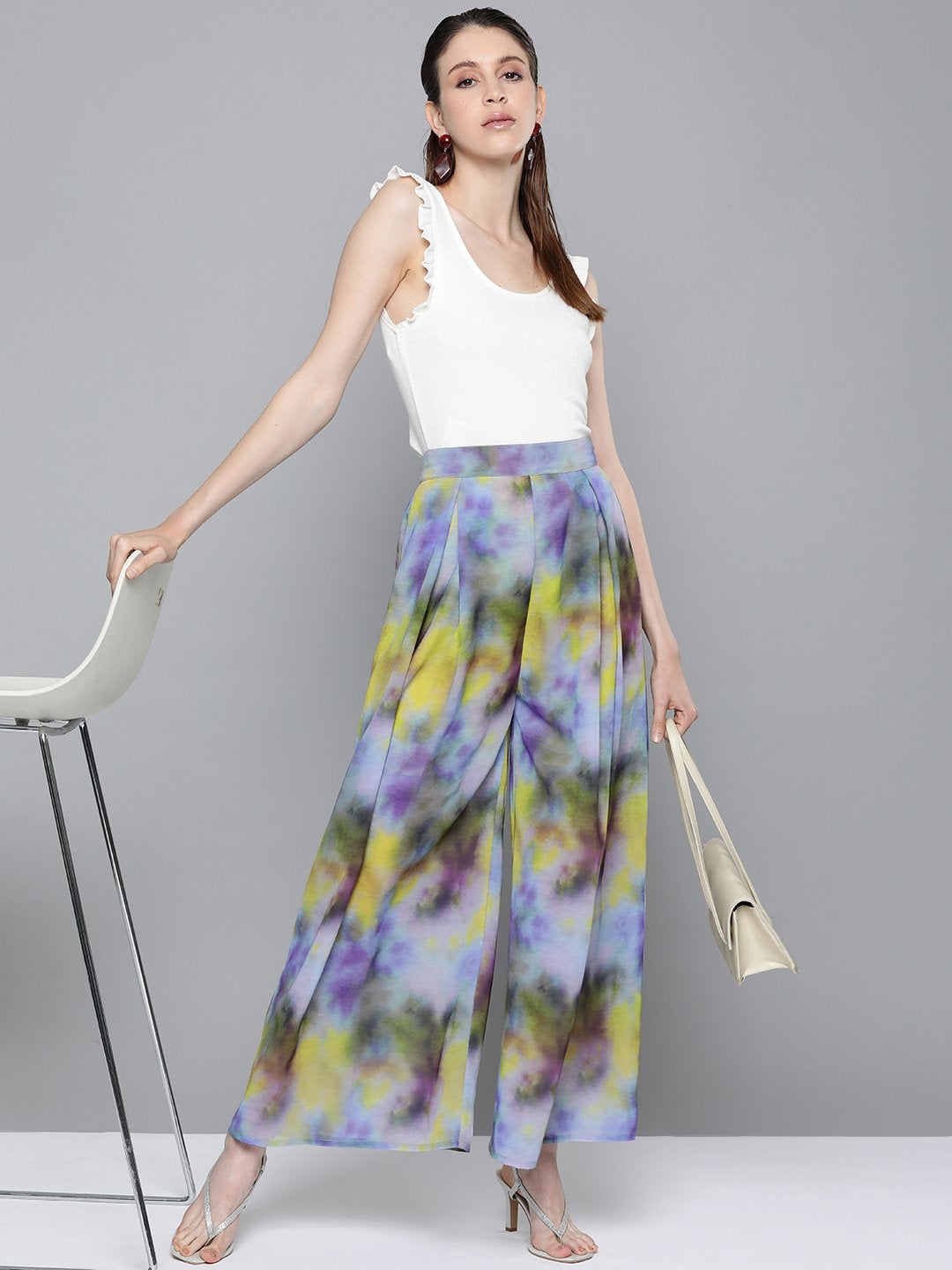 Women's Yellow & Purple Tie-Dye Print Palazzo Pants