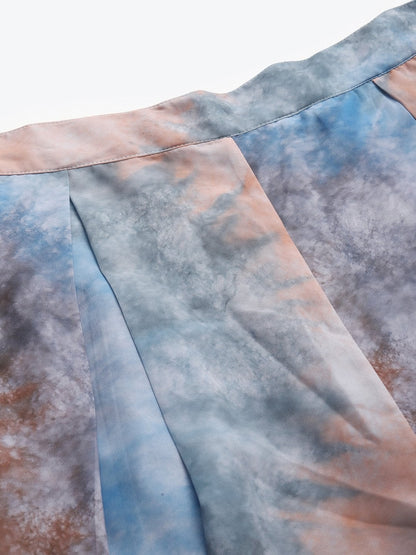 Women's Blue & Brown Tie-Dye Prin Palazzo Pants
