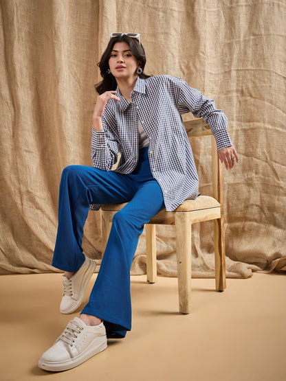 Women's Blue Solid Pant