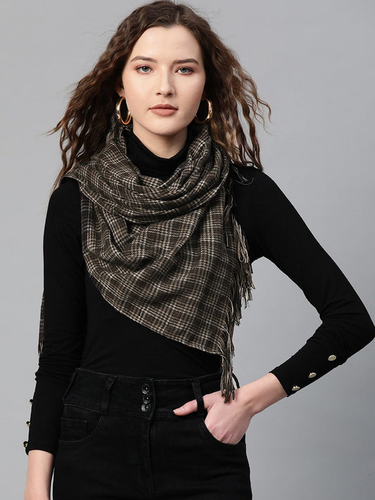 Women's Brown Check Poly Viscose Stole