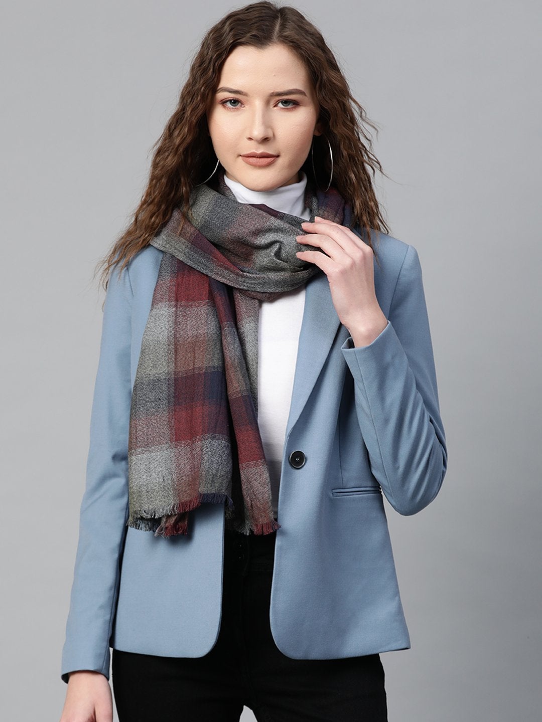 Women's Multicolor Check Poly Wool Stole