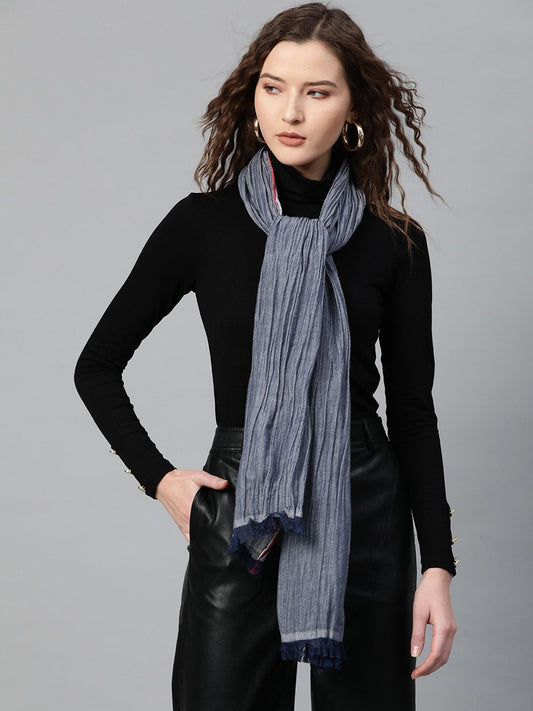 Women's Navy Chambray Effect Poly Wool Stole