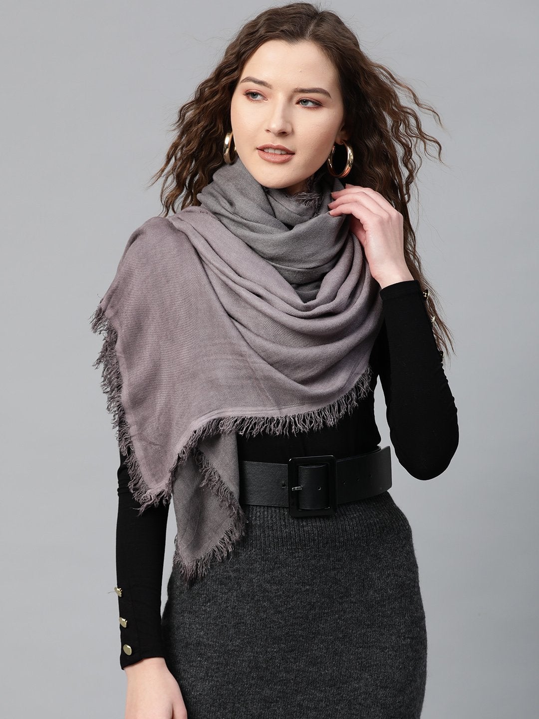 Women's Purple Double Shade Poly Wool Stole