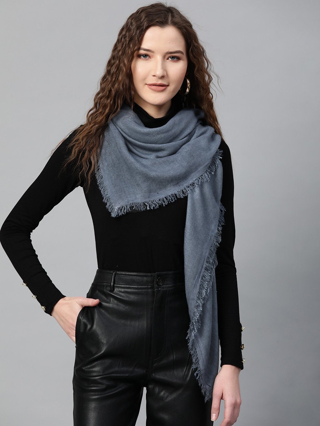 Women's Blue Square Poly Wool Stole