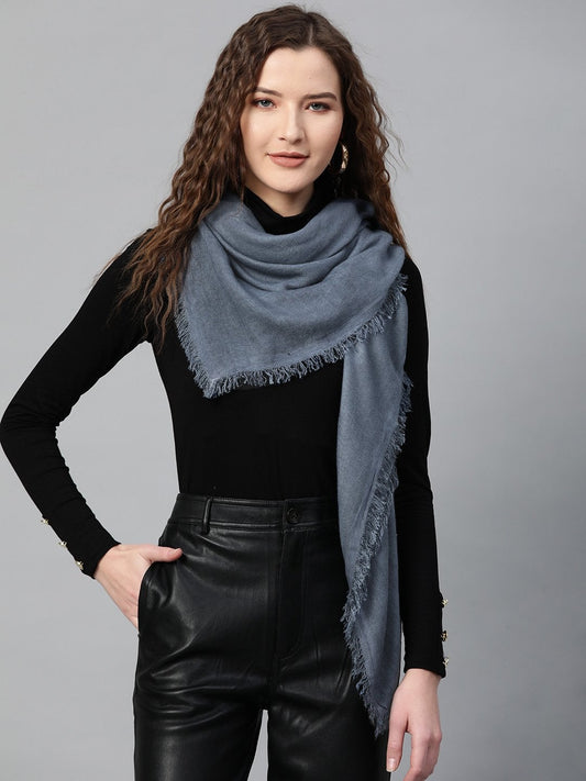 Women's Blue Square Poly Wool Stole