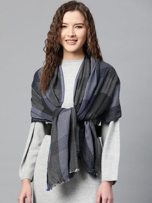 Women's Multi Colour Stripe Poly Wool Stole