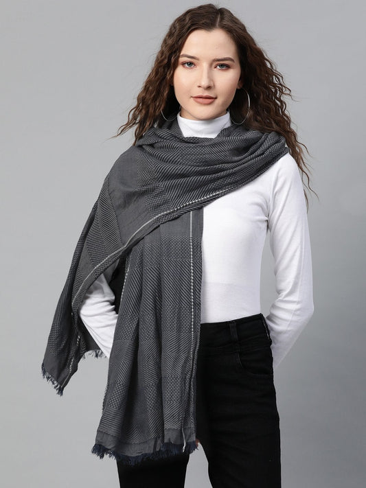 Women's Grey & Navy Poly Wool Stole