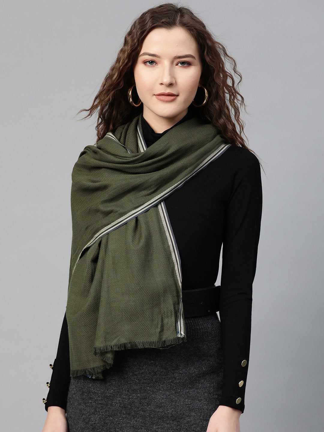 Women's Olive Poly Wool Stole