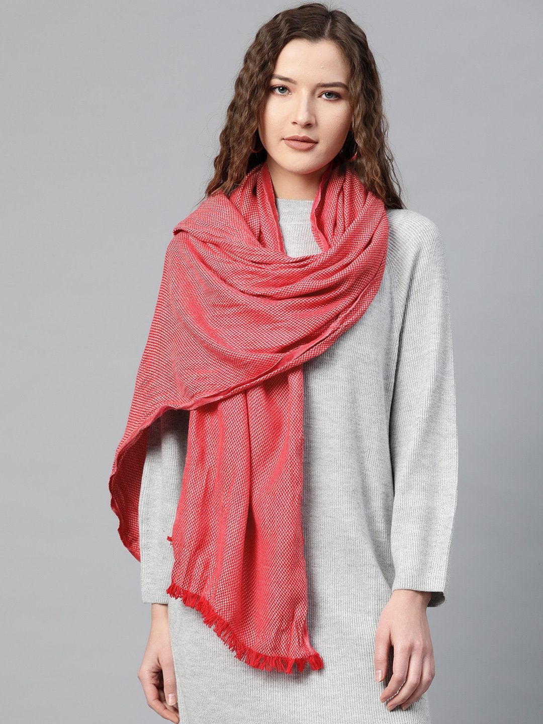 Women's Red Poly Wool Stole