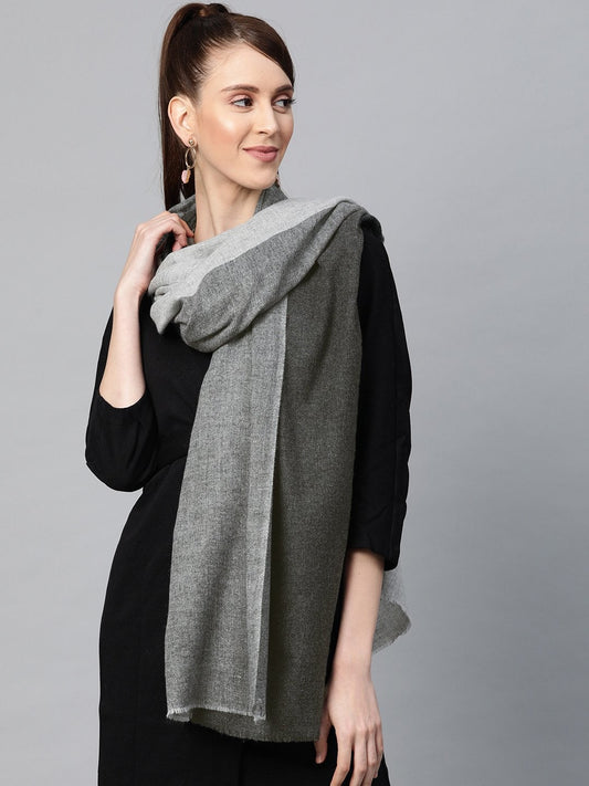 Women's Grey & Black Colour Block Acrylic Wool Stole