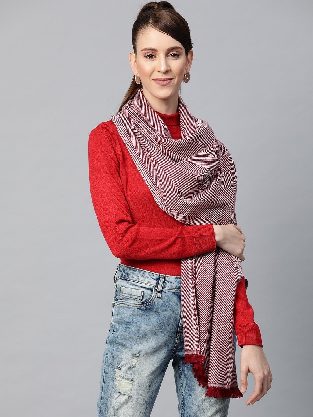 Women's Maroon Cotton Acrylic Fisherman Stole