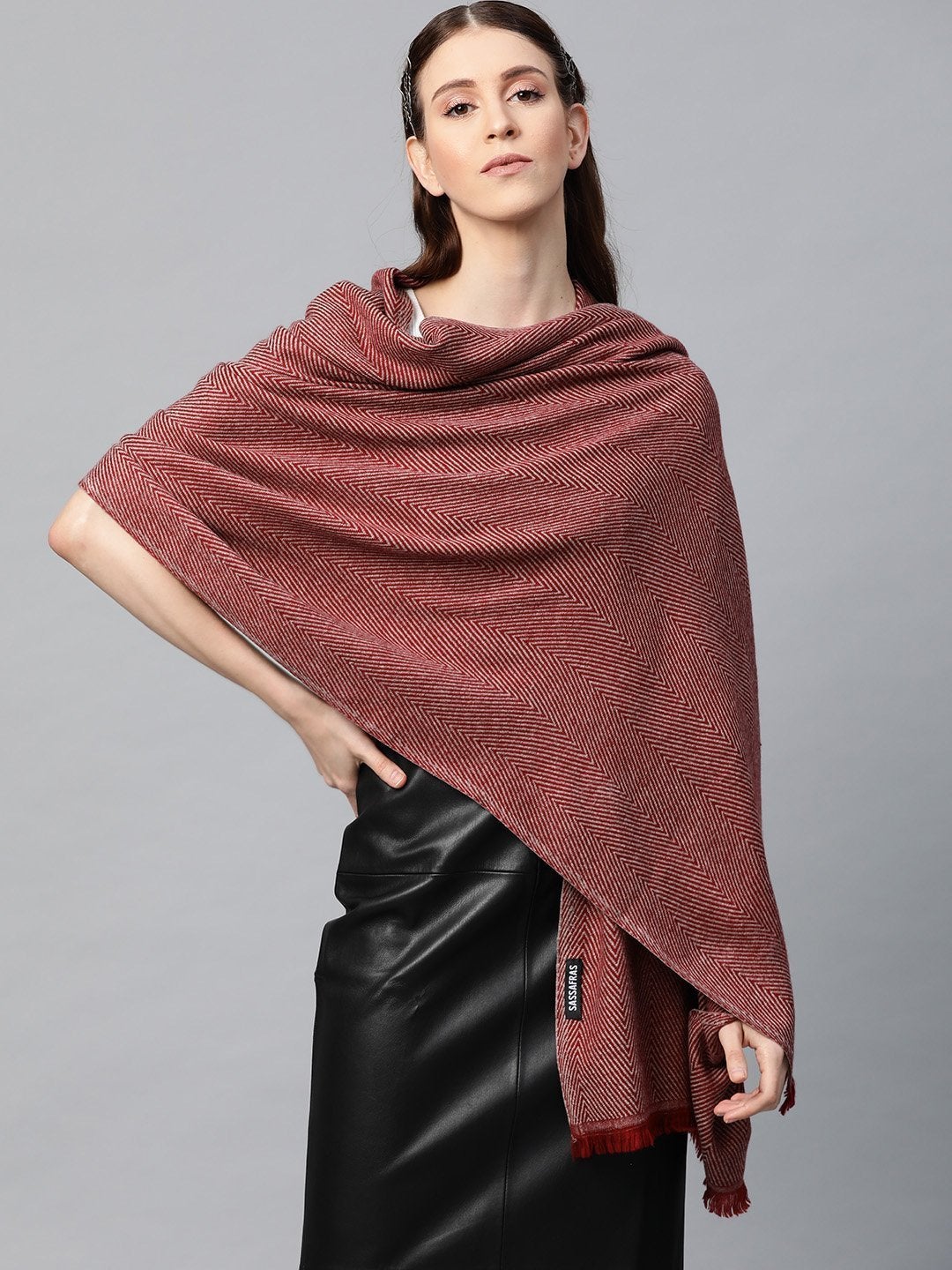 Women's Red Cotton Acrylic Fisherman Stole