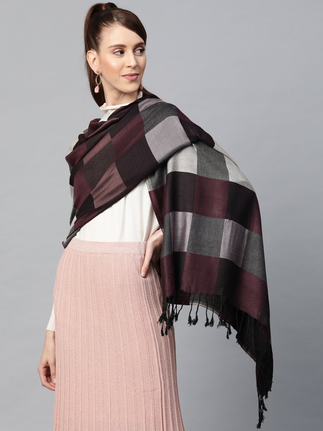 Women's Purple Viscose Checks Stole