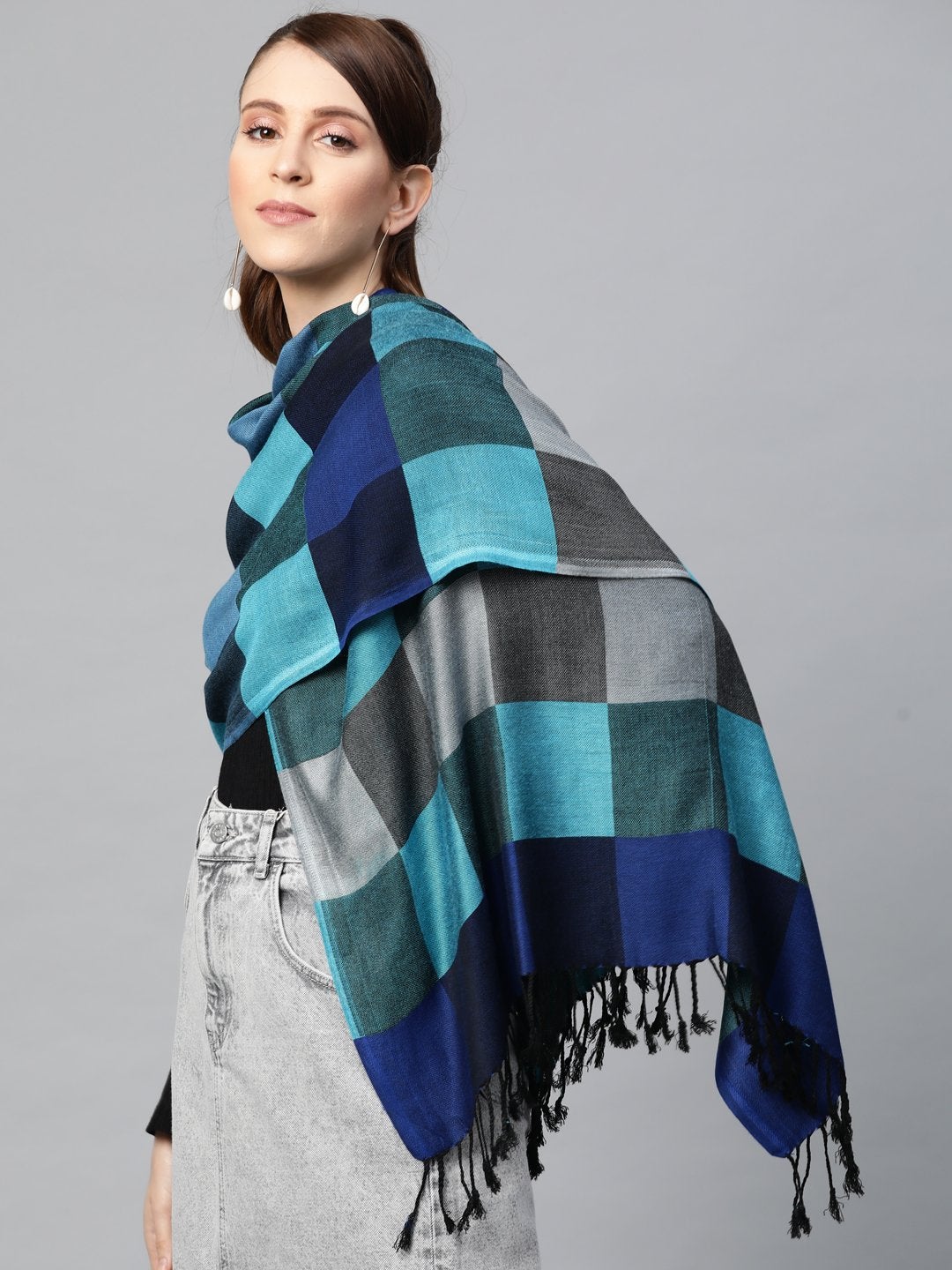 Women's Royal Blue Viscose Checks Stole