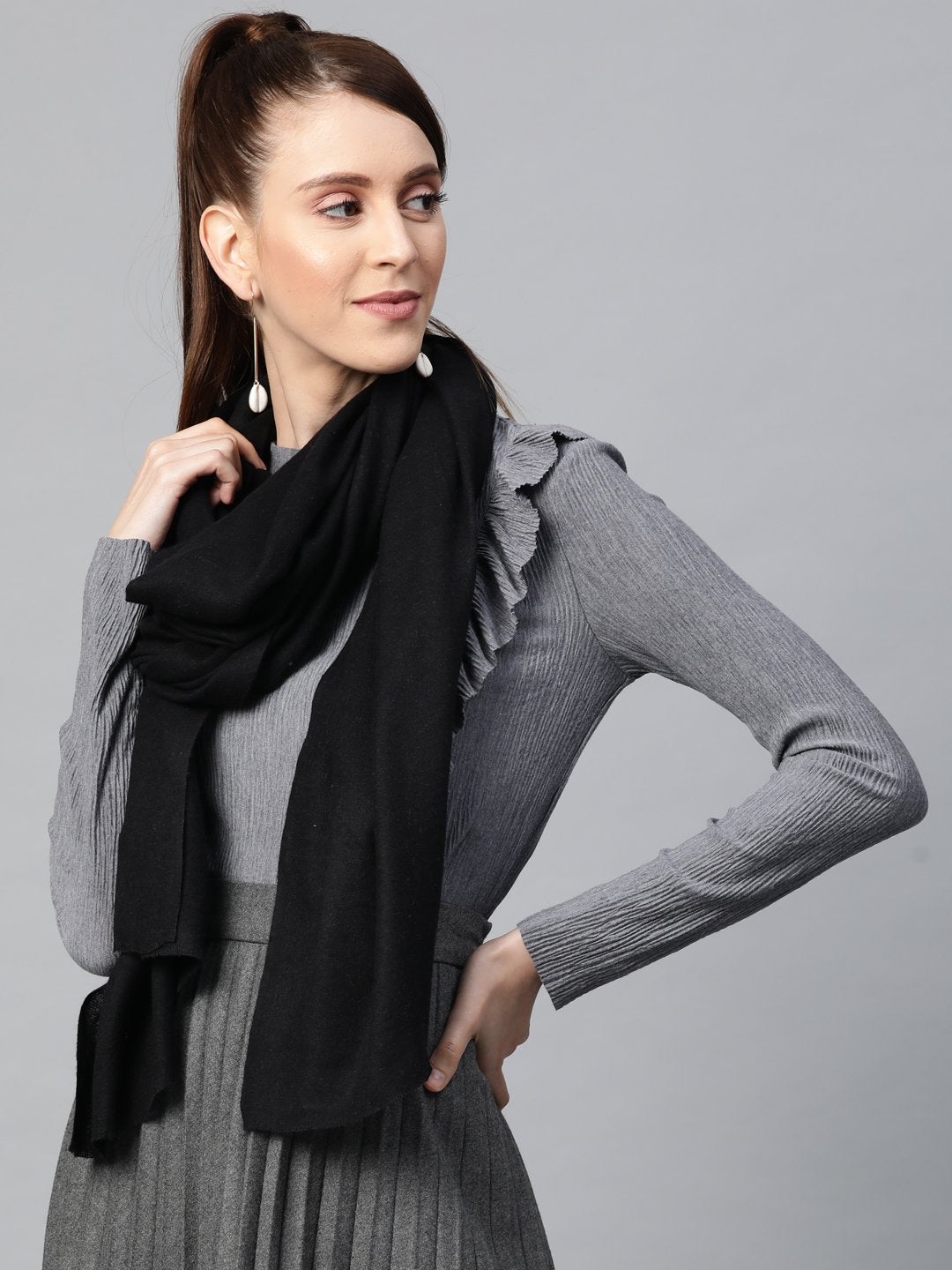Women's Black Recycled Poly Cotton Brushed Stole