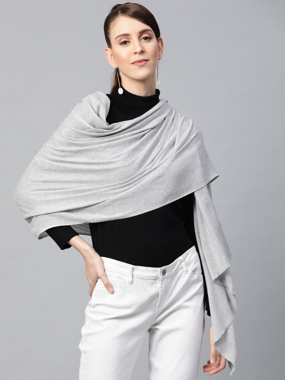 Women's Light Grey Recycled Poly Cotton Brushed Stole