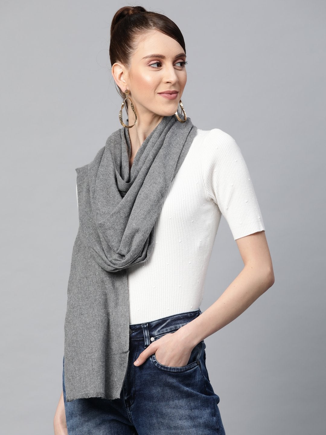 Women's Dark Grey Recycled Poly Cotton Brushed Stole