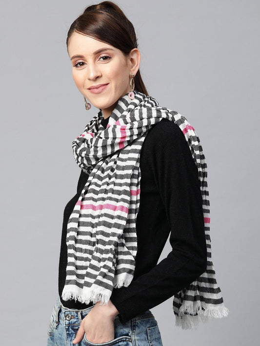 Women's Black & White Poly Wool Stole