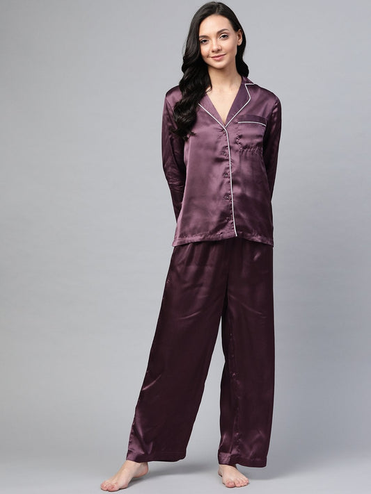 Women's Purple Satin Night Suit