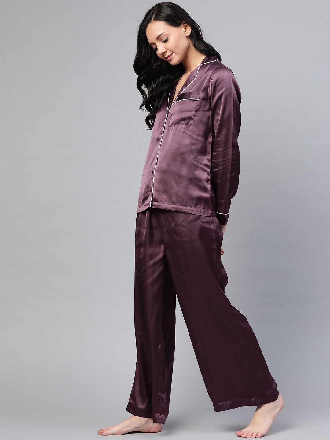 Women's Purple Satin Night Suit