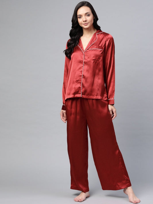 Women's Red Satin Night Suit