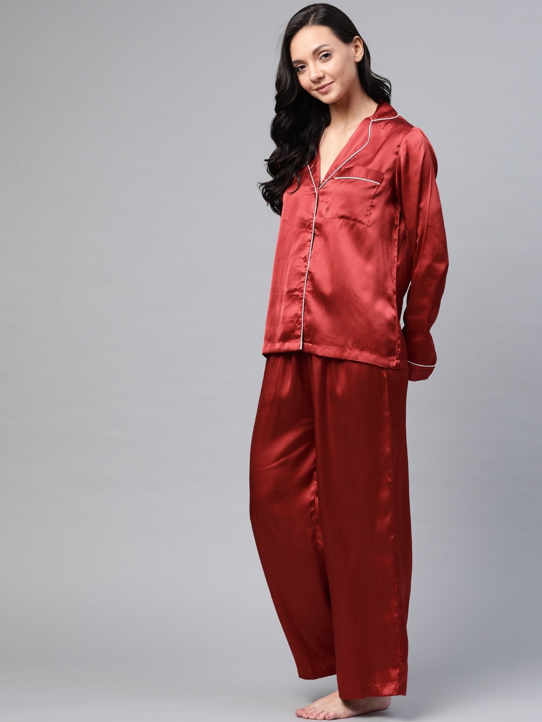 Women's Red Satin Night Suit