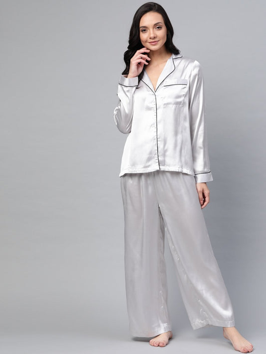 Women's Grey Satin Night Suit