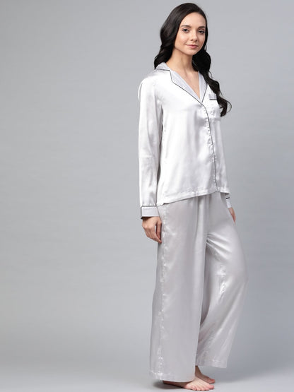 Women's Grey Satin Night Suit