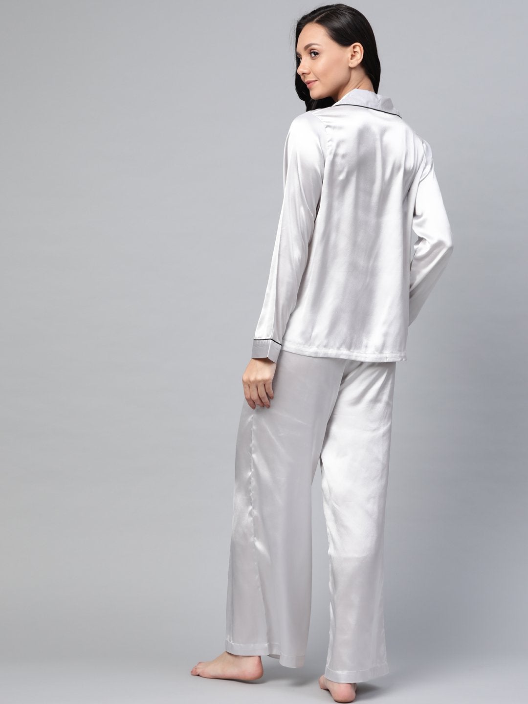 Women's Grey Satin Night Suit