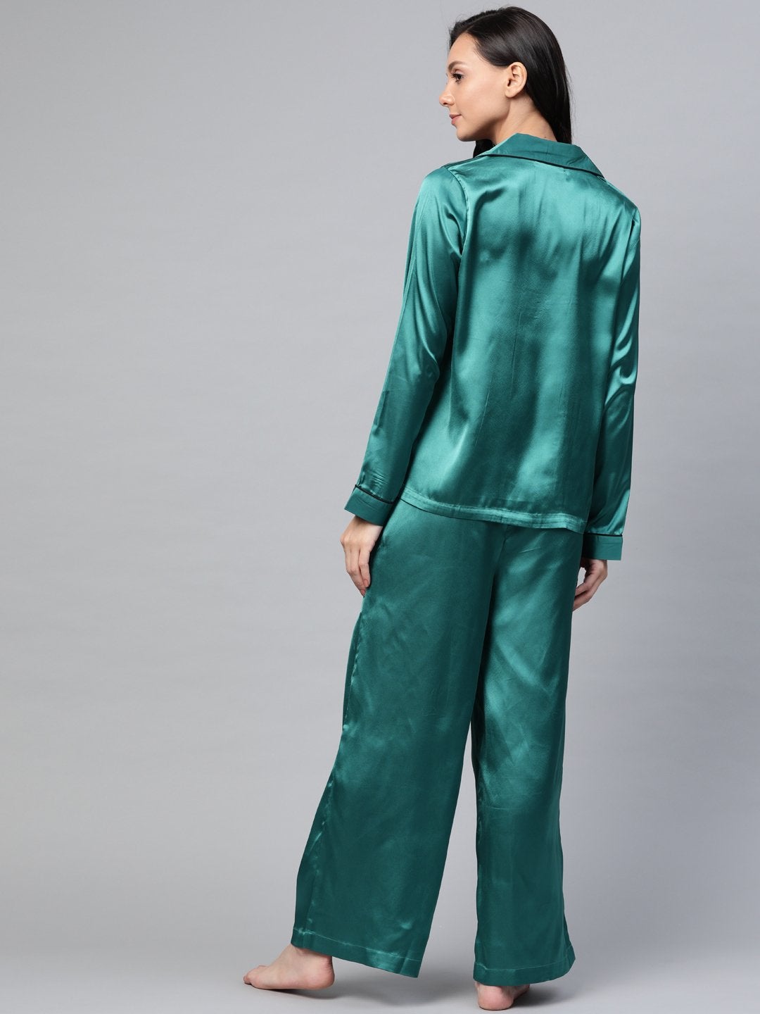 Women's Green Satin Night Suit