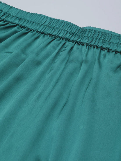 Women's Green Satin Night Suit