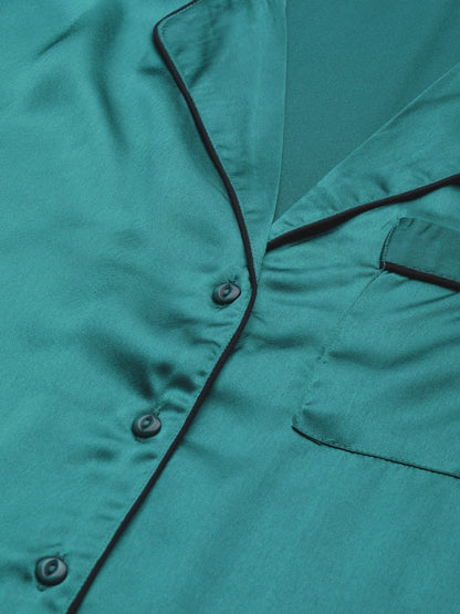Women's Green Satin Night Suit