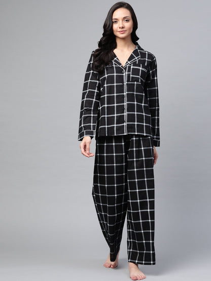 Women's Black Check Night Suit