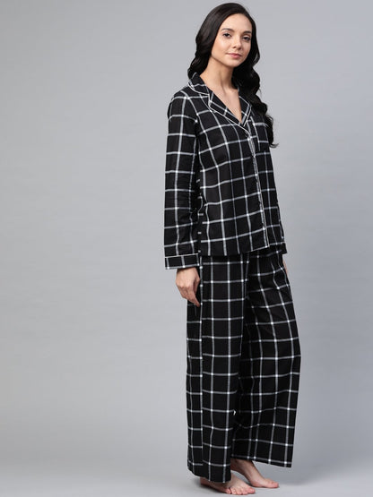 Women's Black Check Night Suit
