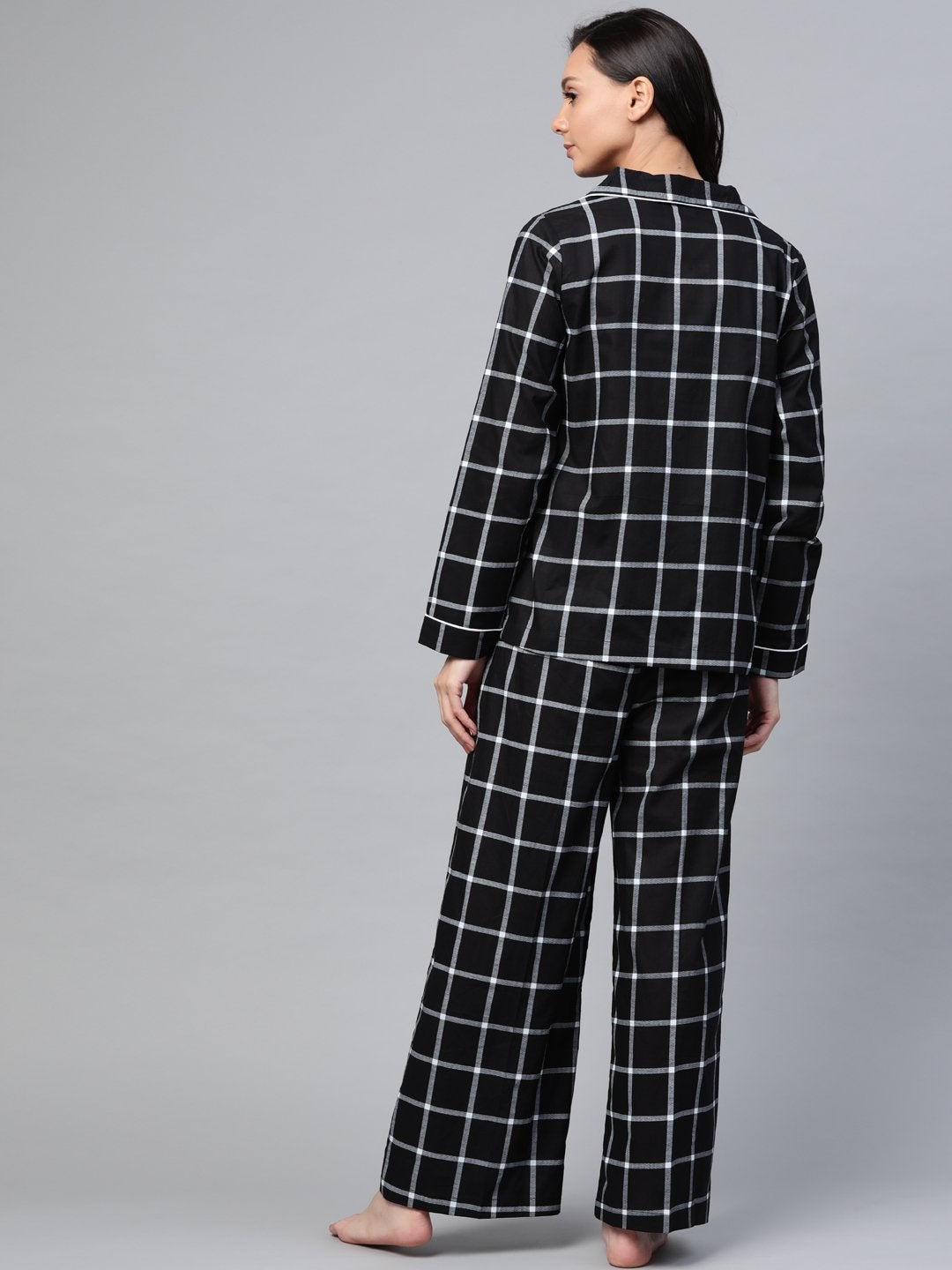 Women's Black Check Night Suit