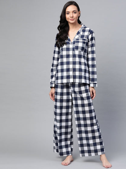 Women's Navy Check Night Suit