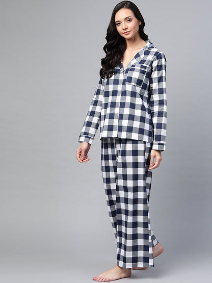 Women's Navy Check Night Suit
