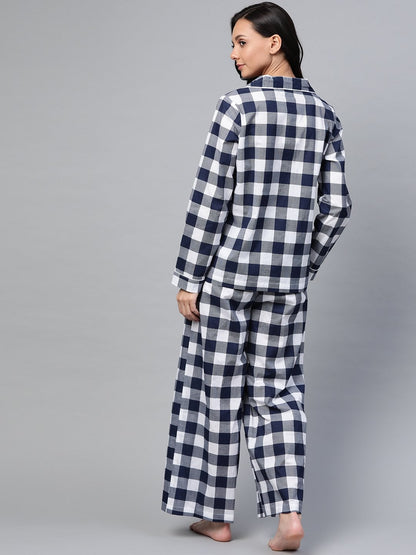 Women's Navy Check Night Suit