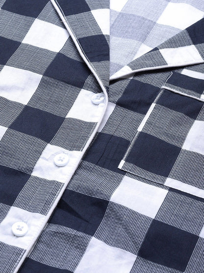 Women's Navy Check Night Suit