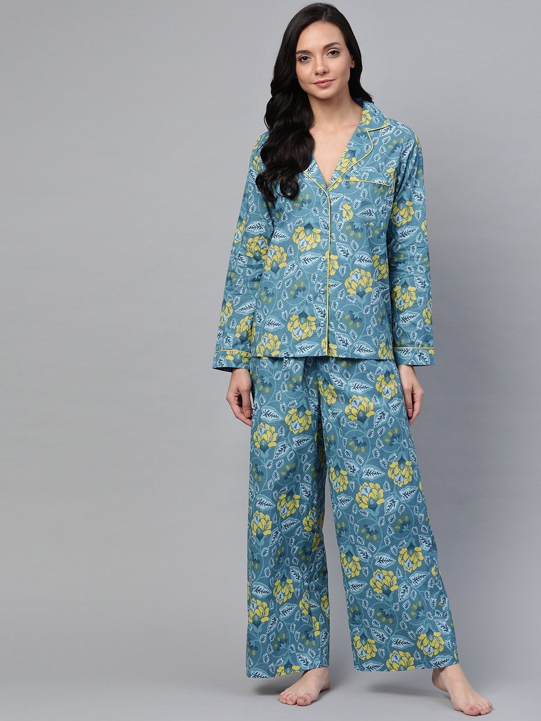 Women's Teal Floral Night Suit