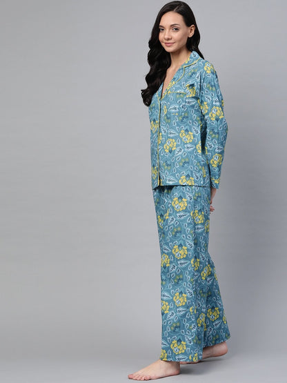 Women's Teal Floral Night Suit