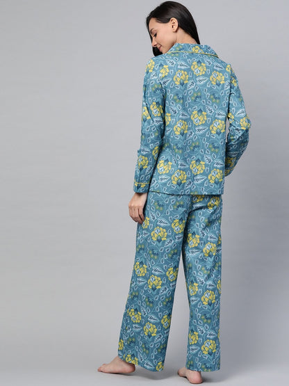 Women's Teal Floral Night Suit